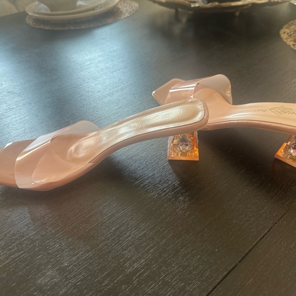 Clear Pink Heel Slide Sandals with Jewel Accent - Picture 4 of 5
